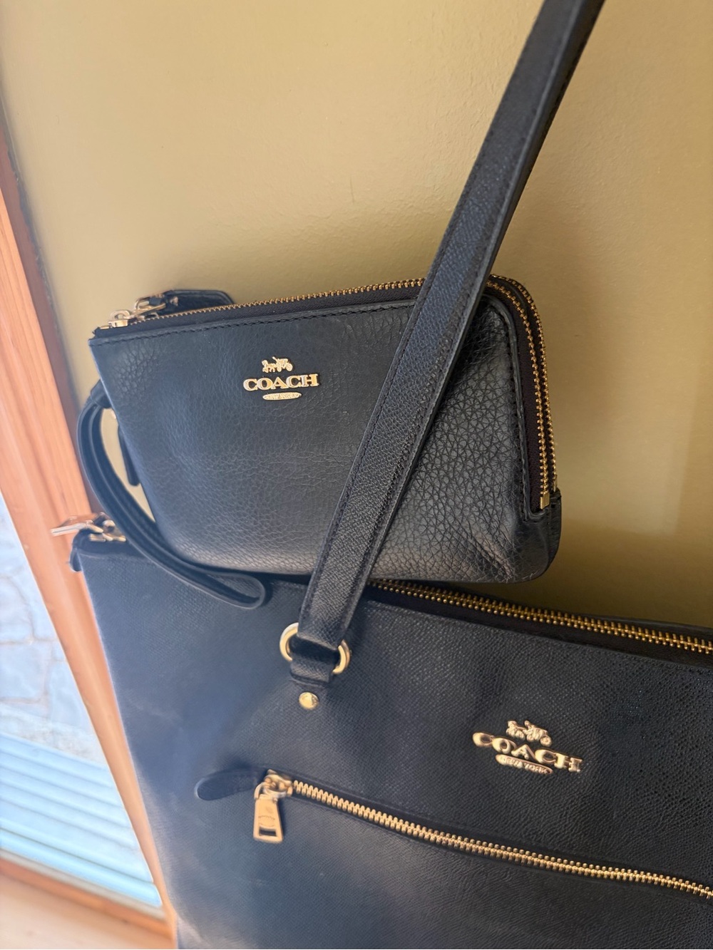 Coach Black Leather Tote with Matching Wallet